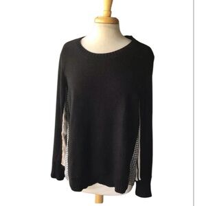 Donna Karan black sweater top silky shirt back size L